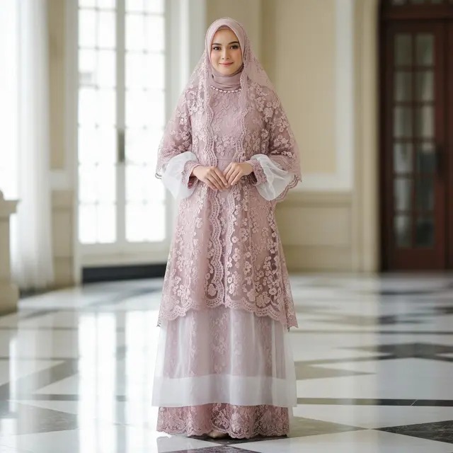 9 Model Gamis Kombinasi Brokat Organza, Pilihan Anggun dan Glamor