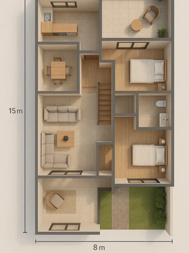 denah rumah mewah ukuran 8x15