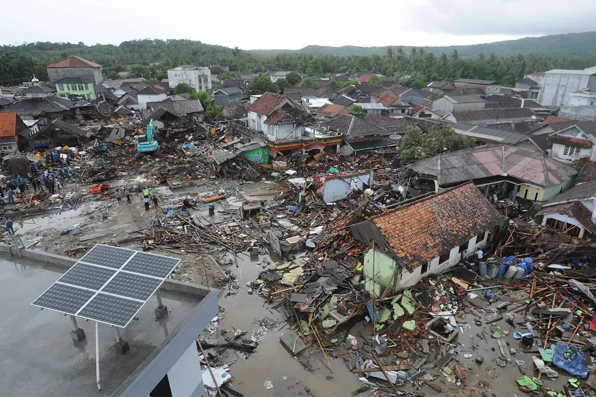 Pandangan Udara Kerusakan Terparah Akibat Tsunami Selat Sunda