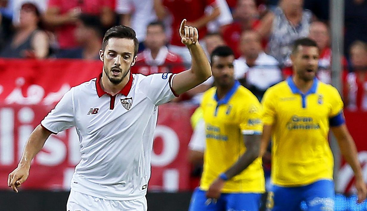 Pemain Sevilla, Pablo Sarabia menjadi pilihan situs La Liga sebagai salah satu gelandang terbaik dalam Starting XI pekan ke-19. (EPA/Jose Manuel Vidal)