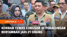 Korban longsor di Kabupaten Pekalongan, Jawa Tengah bertambah. Sepanjang hari Rabu, tim SAR menemukan empat jenazah, sehingga jumlah orang yang telah ditemukan menjadi 21 korban. Seorang di antaranya balita berusia 5 bulan.