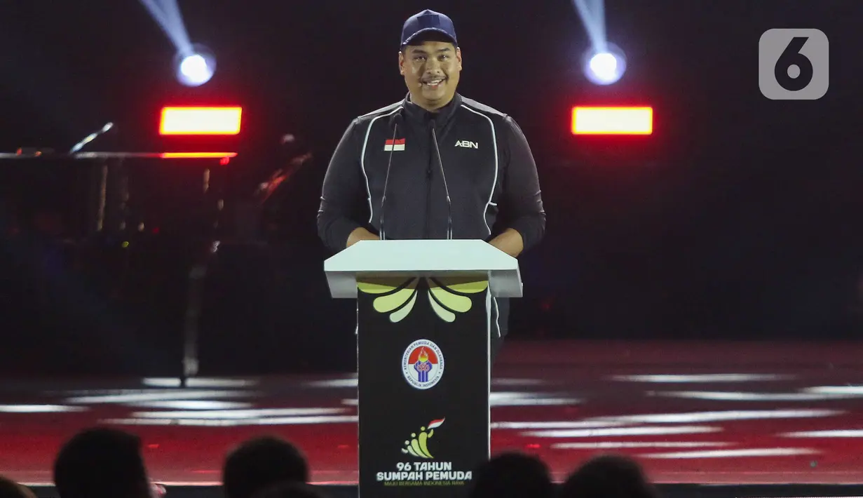 Dalam sambutannya, Menpora Ario Bimo Nandito Ariotedjo mengajak generasi muda untuk aktif berkontribusi membangun masa depan bangsa. (Liputan6.com/Herman Zakharia)