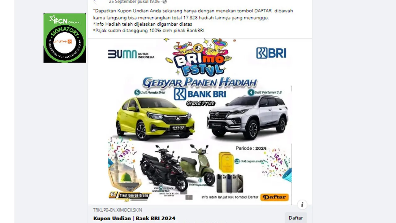 Tangkapan layar klaim kupon undian gebyar panen hadiah BRI
