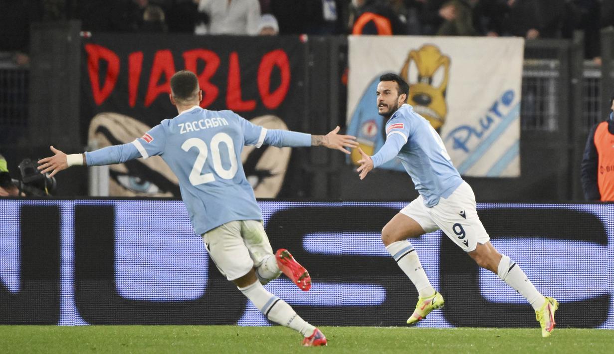 Sementara itu, Lazio sempat menyamakan kedudukan melalui sepakan voli Pedro Rodriguez. (Alfredo Falcone/LaPresse via AP)