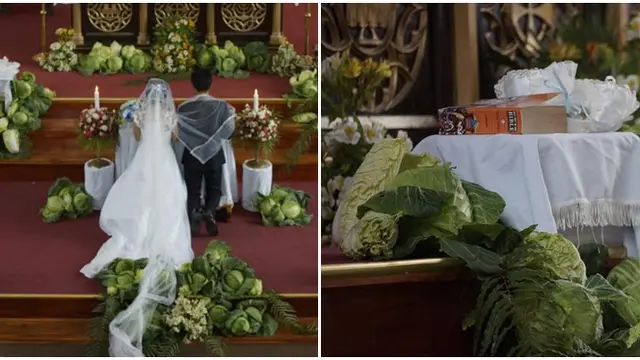 Bekerja Sebagai Petani, Pasangan Ini Hiasi Acara Nikah Dengan Sayuran