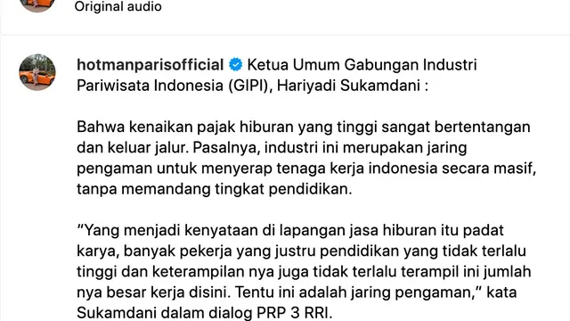 Unggahan Hotman Paris. (Foto: Dok. Instagram @hotmanparisofficial)