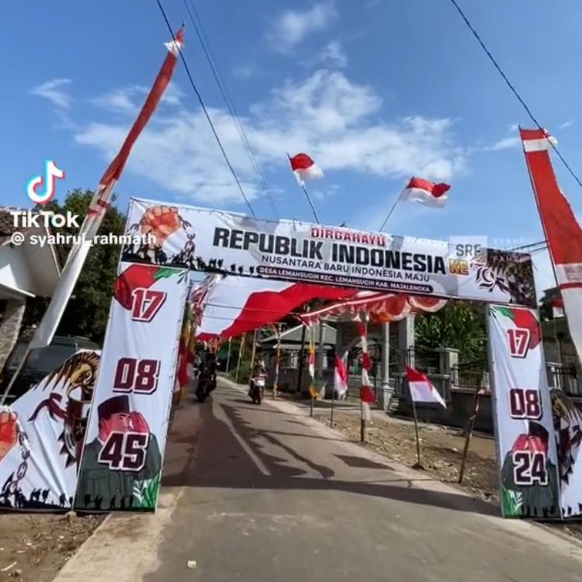 Aksi Warga di Desa Lemahsugih Majalengka Semarakkan HUT RI ke-79, Tutup Jalanan dengan Bendera Merah Putih