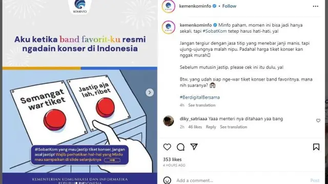 Akun Instagram Kemenkominfo setelah Menkominfo Johnny G. Plate Jadi Tersangka Korupsi BTS 4G