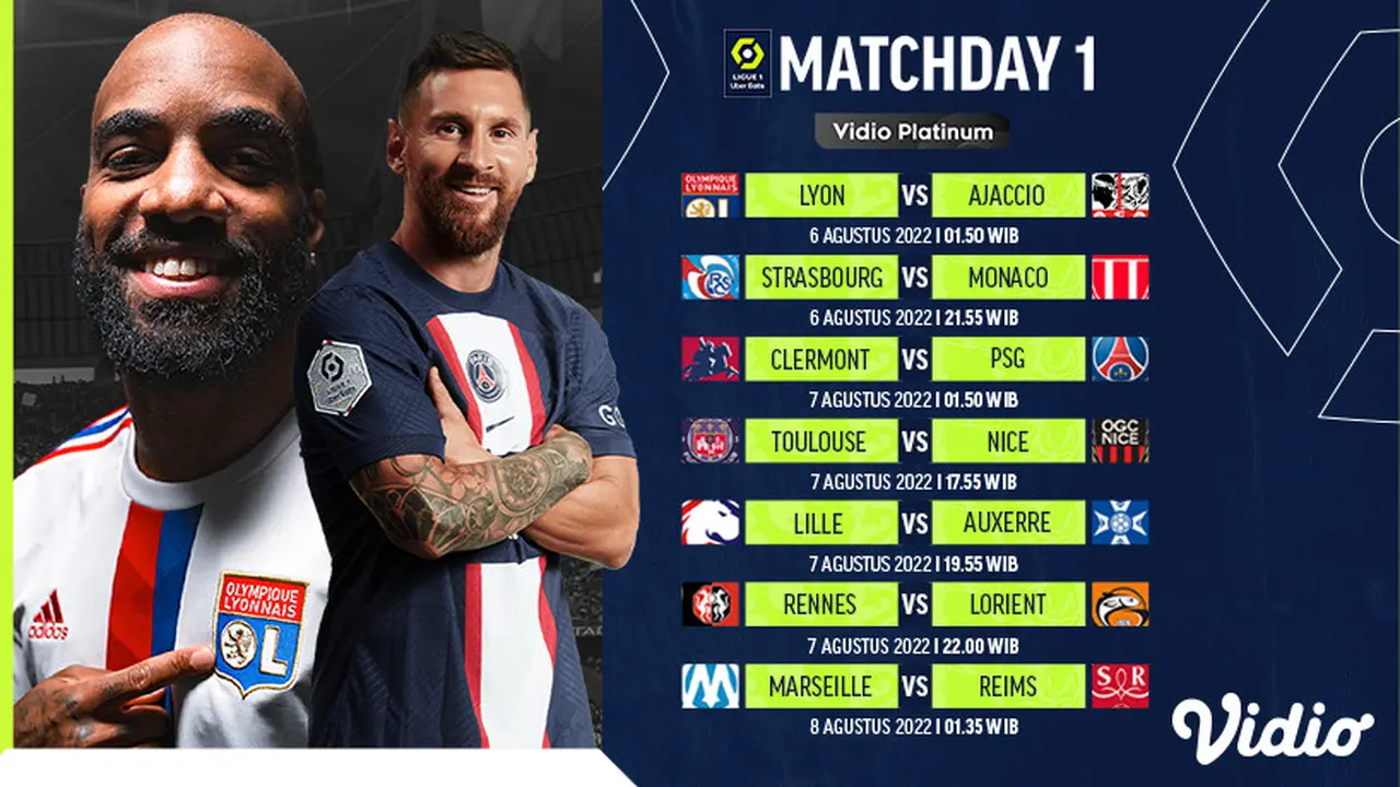 Mulai 6 - 8 Agustus 2022, Tonton Live Streaming Ligue 1 2022/23 Pekan Pertama di Vidio