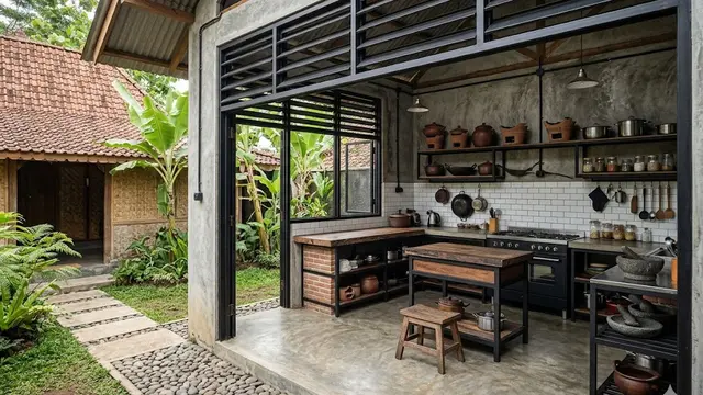 Rumah Kampung Jawa dengan Dapur Industrialis