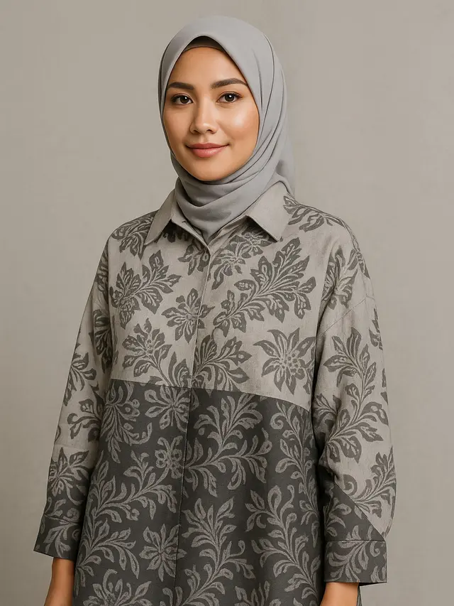 Model Tunik Batik Kombinasi 2 Warna/Ilustrasi gambar AI
