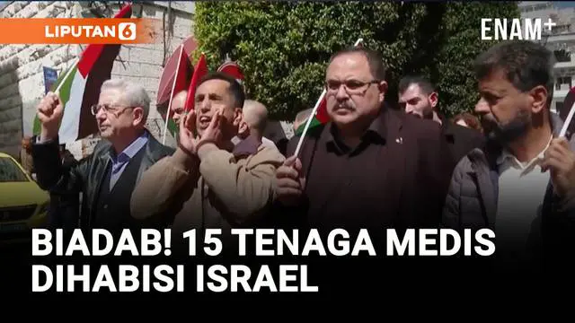 Ribuan warga Palestina turun ke jalan di Ramallah, Tepi Barat, Sabtu (5/4), mengecam perang di Gaza dan pembunuhan brutal terhadap 15 tenaga medis oleh pasukan Israel.