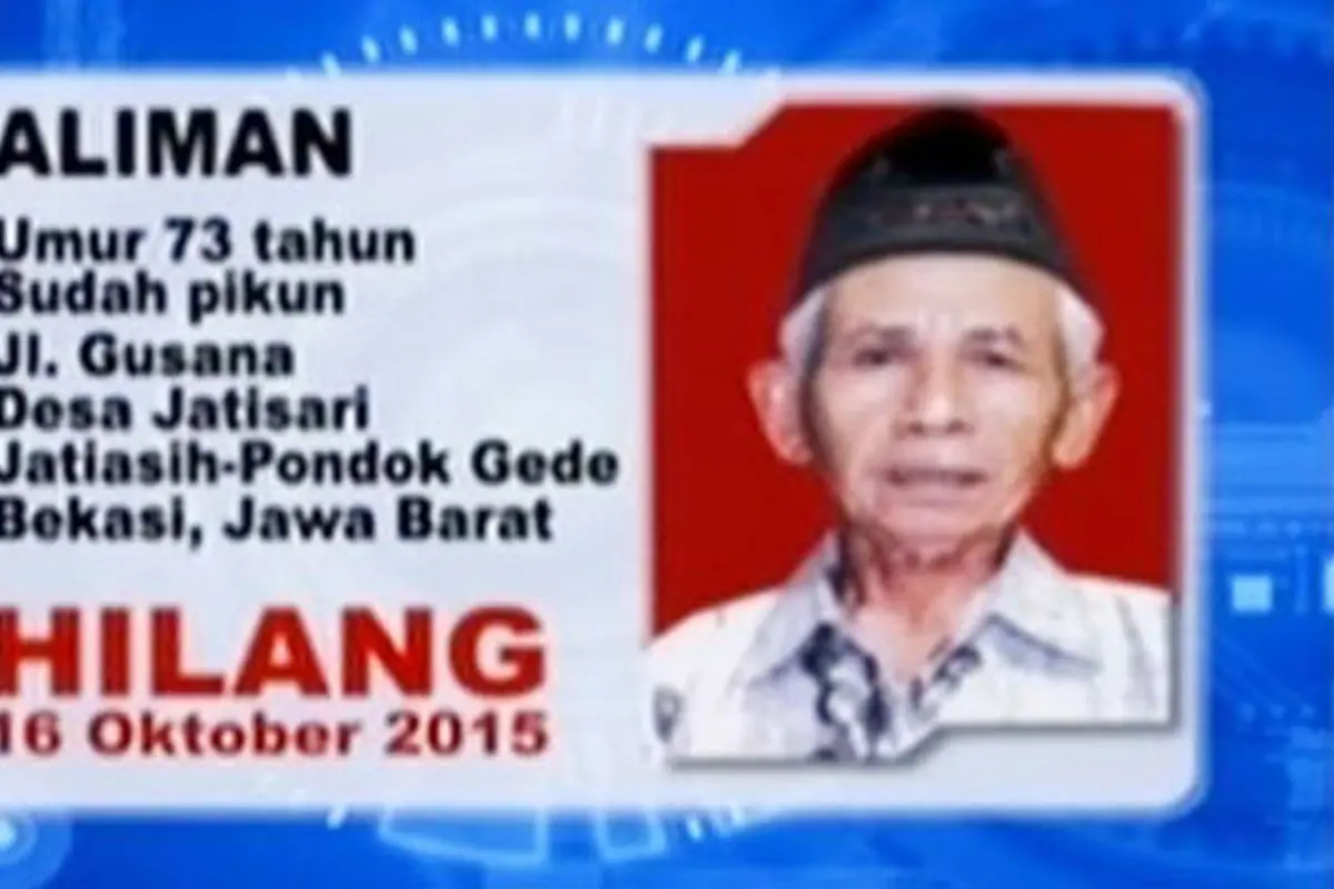 Info Orang Hilang: Kakek Aliman Hilang di Jatiasih