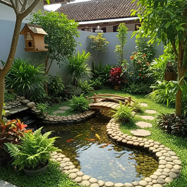 9 Ide Memadukan Kolam Ikan dan Taman Mungil agar Aman untuk Anak-anak