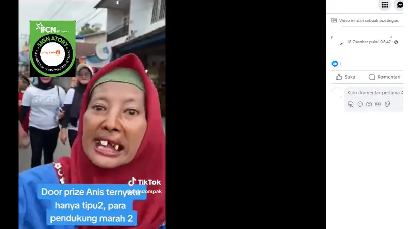 Tangkakapan layar  klaim video pendukung Anies Baswedan marah karena tertipu doorprize