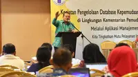 Acara Pengelolaan Database Kepemudaan, Keolahragaan dan Kepramukaan Kesekretariatan di Hotel Verse, Cirebon, Jawa Barat, Selasa (17/9).