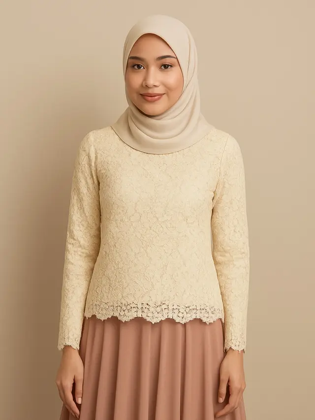 Baju Atasan Brokat dengan Rok Flare Feminin