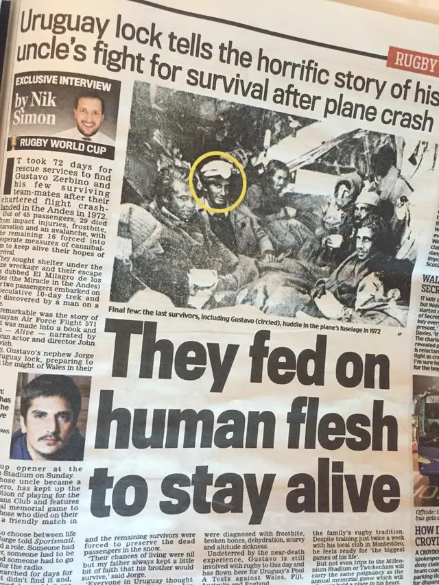Pemberitaan tentang 'Miracle of the Andes' 1972. (Nick Simon/Twitter)