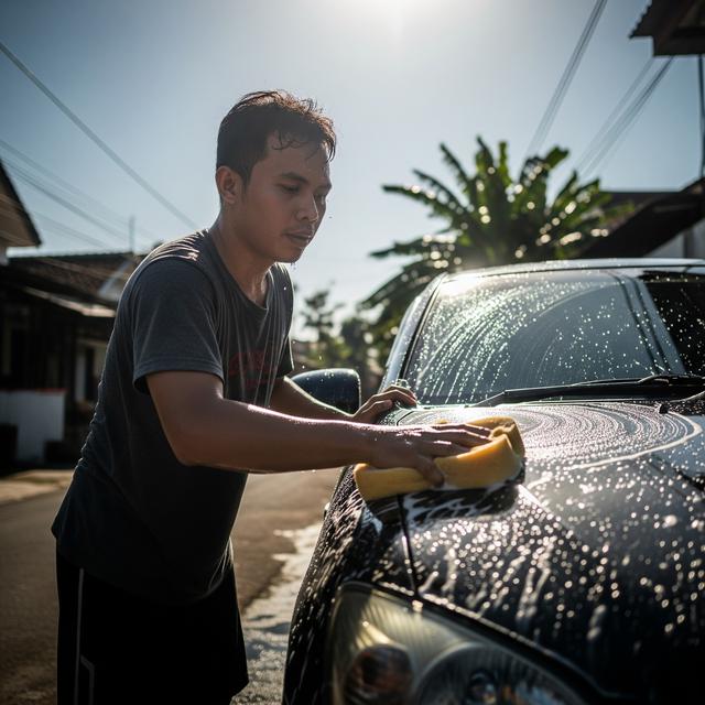 Cuci Mobil di Bawah Terik Matahari (Gemini AI)