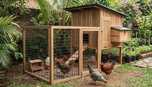 Desain Kandang Ayam dengan Area Umbaran Mini (Foto: Gemini AI)