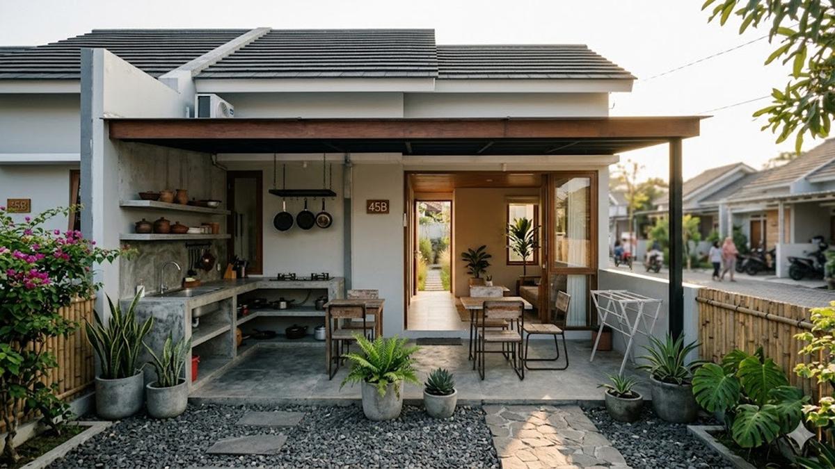 7 Contoh Rumah Kecil Type 45 dengan Taman Belakang dan Dapur Terbuka