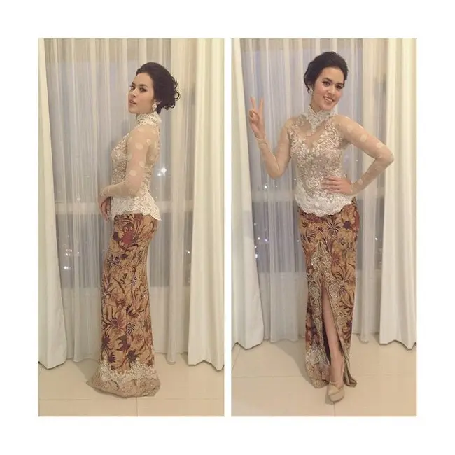 Kebaya modern yang dipakai Raisa dalam aktivitasnya. (sumber foto: @raisa6690/instagram)