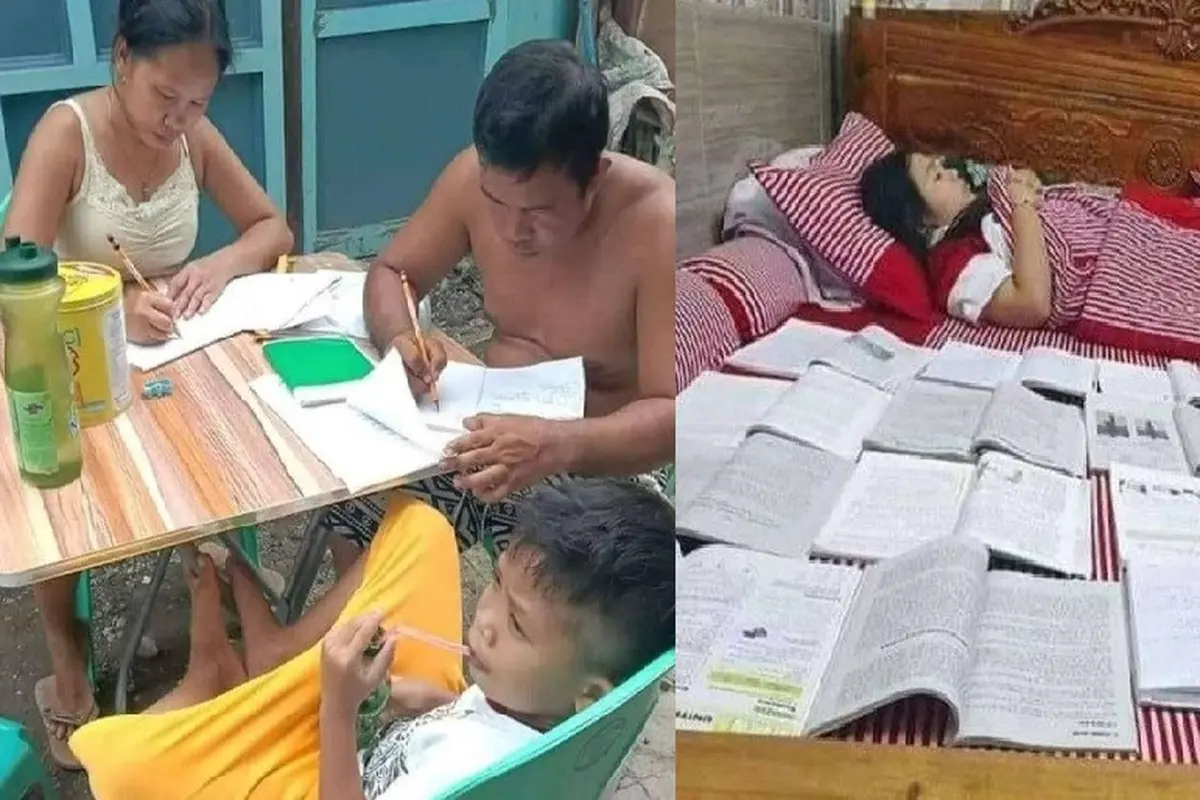 potret kocak pelajar saat kerjakan tugas