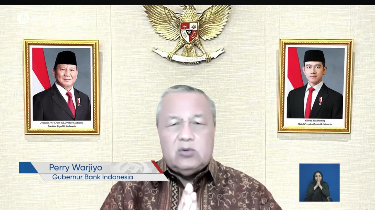 Gubernur Bank Indonesia Perry Warjiyo dalam konferensi pers RDG BI, Rabu (23/4/2025).