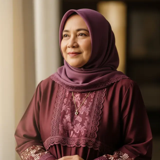 Gamis Batik Brokat Syar’i untuk Ibu 50 Tahun (Gemini AI)