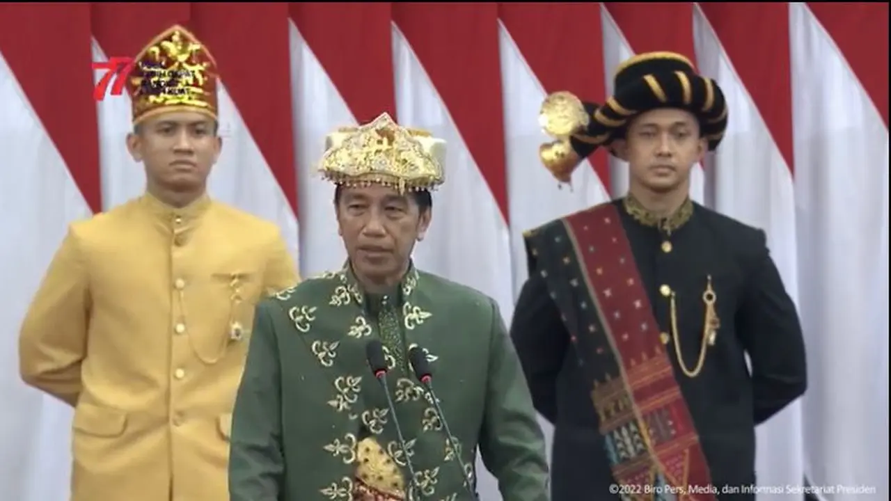 Presiden RI Joko Widodo (Jokowi) dalam Sidang Tahunan MPR-RI dan Sidang Bersama DPR RI dan DPD RI Tahun 2022, Selasa (16/8/2022). (Photo credit : Youtube Sekretariat Presiden )