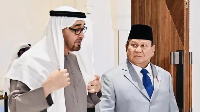 Presiden Prabowo Subianto bertemu dengan Presiden Persatuan Emirat Arab (PEA), Mohamed bin Zayed Al Nahyan (MBZ) di Istana Qasr Al Shatie, Abu Dhabi, Rabu (9/4/2025).