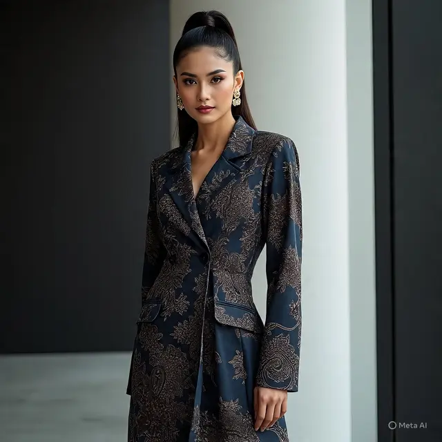 Blazer Batik Wanita Panjang Modis