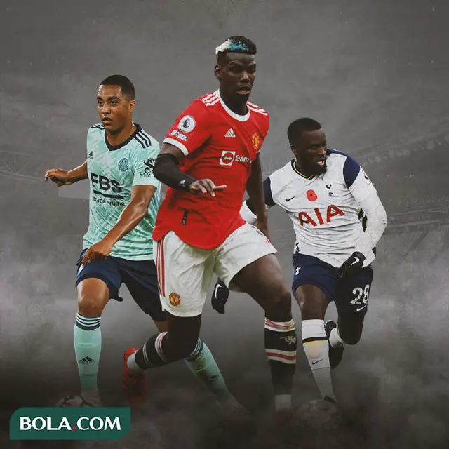 Ilustrasi - Youri Tielemans, Paul Pogba, Tanguy Ndombele