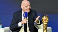 Presiden FIFA, Gianni Infantino, berbicara saat pengumuman jadwal pertandingan resmi Piala Dunia FIFA 2026 di Washington, DC, pada 6 Desember 2025. (Roberto SCHMIDT/AFP)