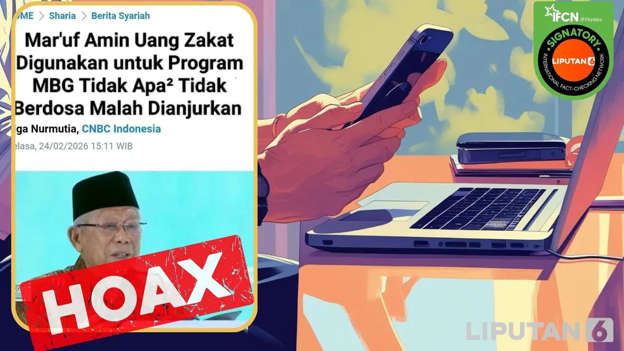 Hoaks artikel Ma'ruf Amin menyebut zakat tidak masalah digunakan untuk MBG