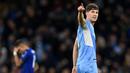 Pada menit ke-74 Manchester City makin menggila dengan mencetak gol keenam. Kali ini giliran John Stones yang mencatatkan namanya di papan skor melalui tendangan rebound usai tendangan pertamanya masih mampu diblok Illan Meslier. (AFP/Paul Ellis)