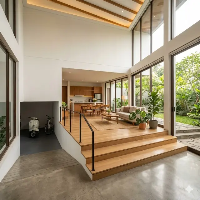 Desain Rumah Minimalis 1 Lantai dengan Area Semi Tingkat