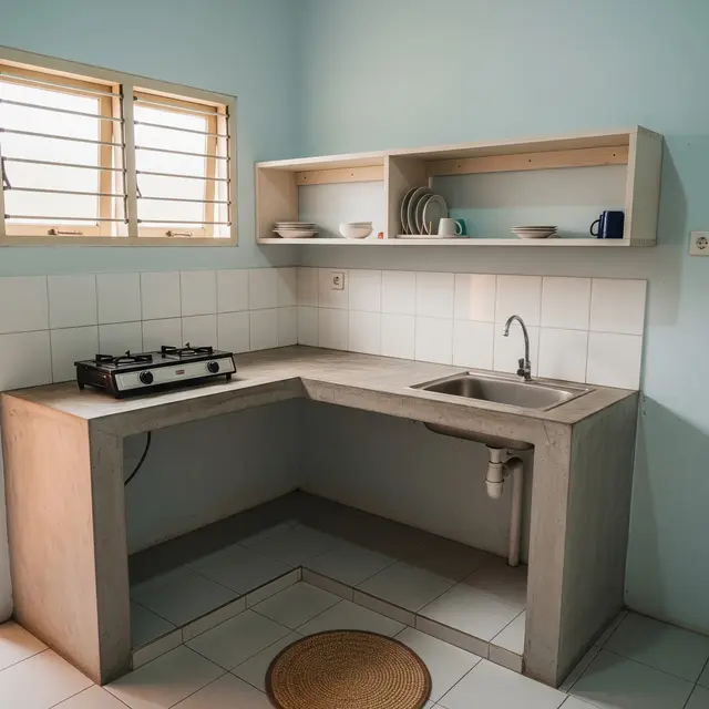9 Model Dapur Rumah Kontrakan Sempit 1,5x2 Meter dengan Meja Cor Sederhana