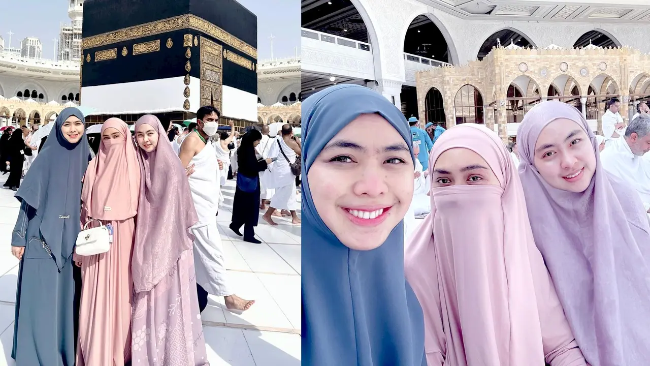 6 Gaya Ria Ricis Naik Haji Bersama Dua Kakaknya, Sibling Goals Tampil Kompak Kenakan Gamis dan Hijab Warna Pastel