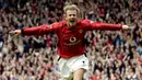 David Beckham salah satu legenda Manchester United dan bintang sepak bola dunia yang pernah menggunakan jersey nomor tujuh di Old Trafford. (AFP/Paul Barker)