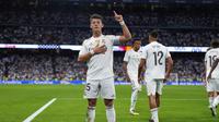 Selebrasi&nbsp;Arda Guler dalam laga Real Madrid versus Real Mallorca di La Liga 2025/2026, Minggu (31/8/2025). (AP Photo/Manu Fernandez)