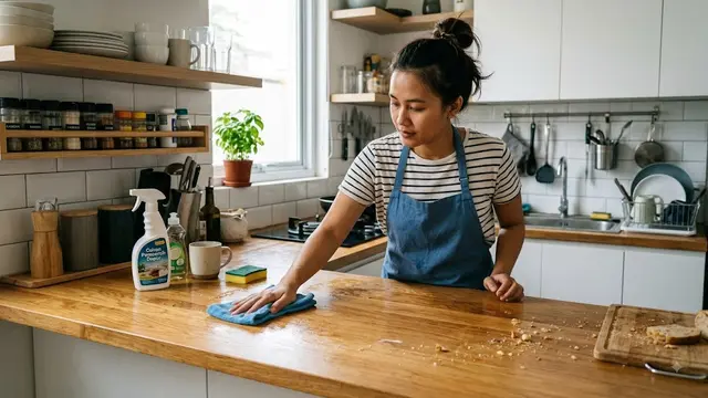 Ilustrasi Membersihkan Meja Dapur/AI Generated