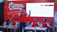 Legenda bulutangkis Indonesia, Alan Budikusuma, saat berbicara dalam konferensi pers Daihatsu Astec Open 2019 di Makassar. (Bola.com/Abdi Satria)
