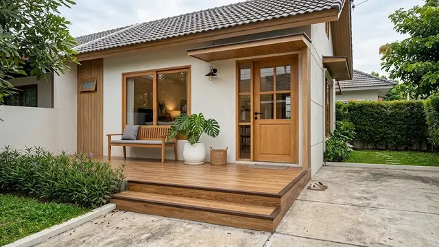 Teras Rumah dengan Lantai Naik Satu Anak Tangga