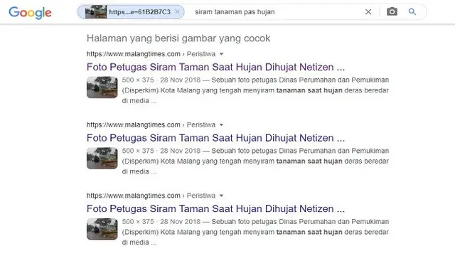 Gambar Tangkapan Layar Penelusuran Foto Menggunakan Google Reverse Images.