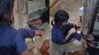 Tangkapan layar video amatir warga memperlihatkan bocah perempuan berusia enam tahun kakinya dirantai oleh orang tua