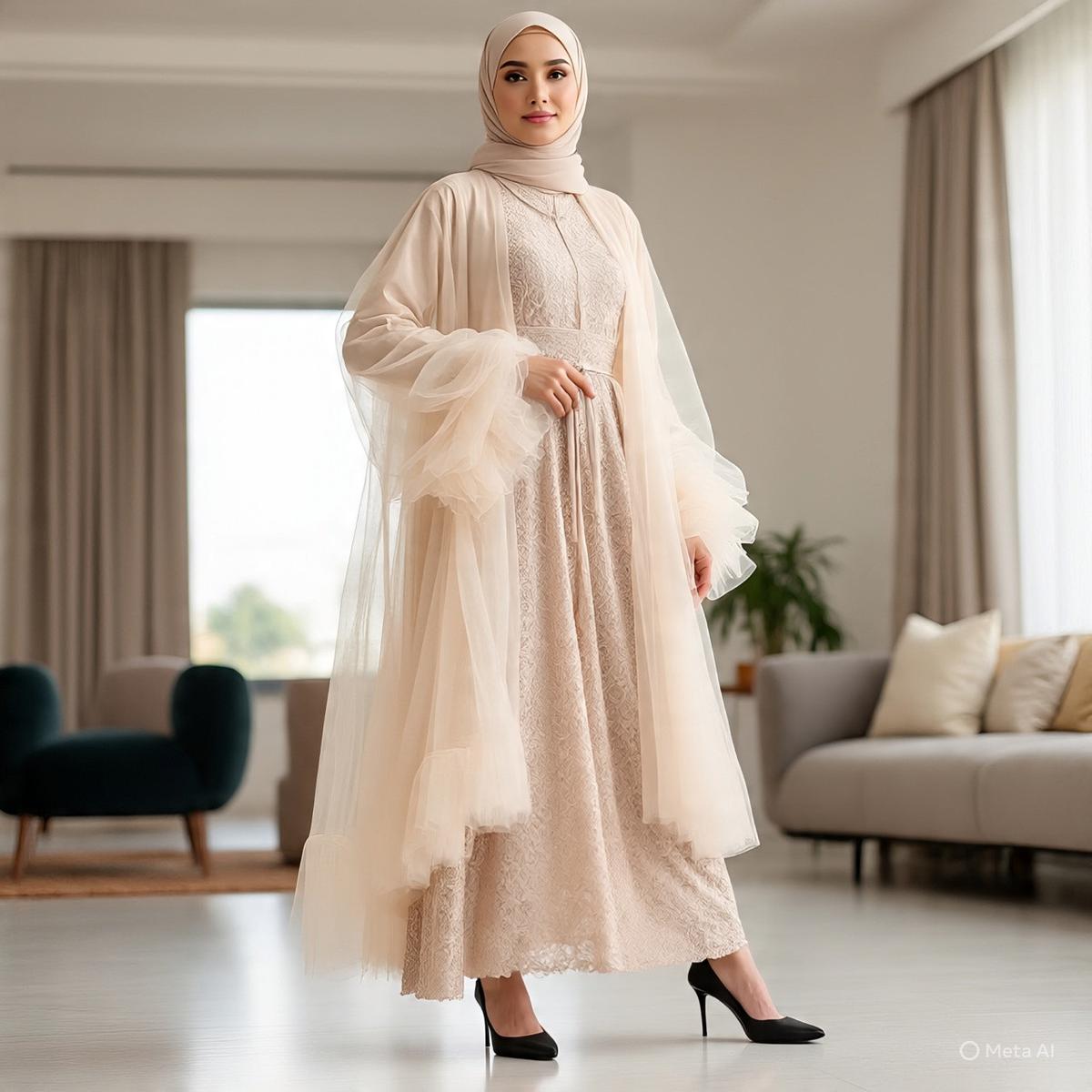Ilustrasi Long Dress Brokat dan Outer