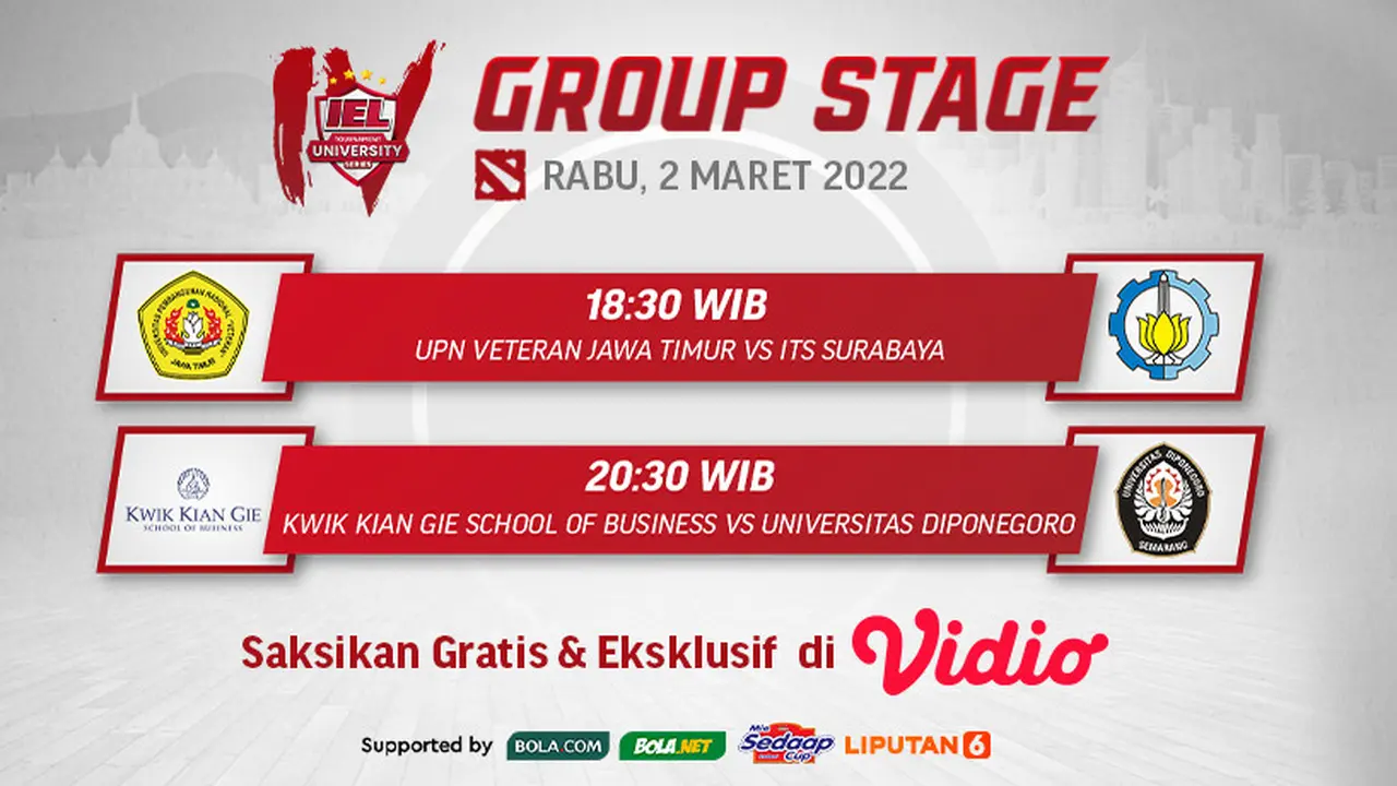 Link Live Streaming IEL University Season 4 Dota 2 Group Stage Pekan Kelima di Vidio, Rabu 2 Maret 2022