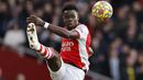 Bukayo Saka. Gelandang 20 tahun yang telah memperkuat Arsenal sejak 2018/2019 ini memiliki nilai pasar 65 juta Euro atau setara Rp.1,07 triliun. Kompetisi tertinggi Eropa yang pernah dicicipinya adalah Liga Europa selama 3 musim berturut-turut, mulai 2018/2019 hingga 2020/2021. (AFP/Tolga Akmen)