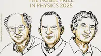 John Clarke (Inggris), Michel H. Devoret (Prancis), dan John M. Martinis (AS) memenangkan Hadiah Nobel Fisika 2025 (Dok. The Royal Swedish Academy of Sciences).